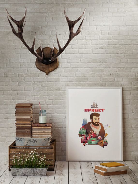 Mock up frame, hipster’s concept, horn, books, 3d render