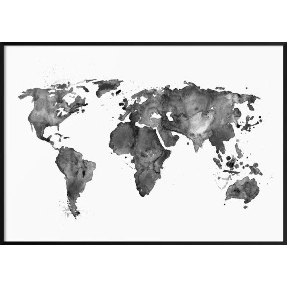 Plakat Mapa świata czarno-biała