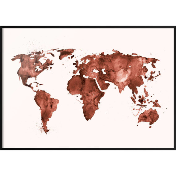 Plakat Mapa świata czerwona