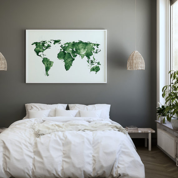 Plakt Mapa świata zielona w sypialni