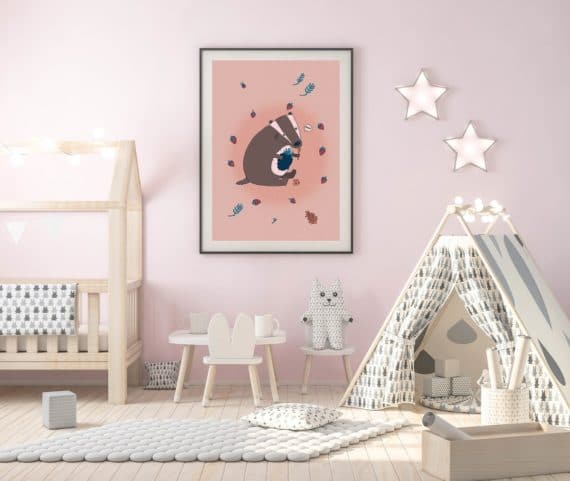 Poster frame mockup in kids room, stylish decor 3d rendering