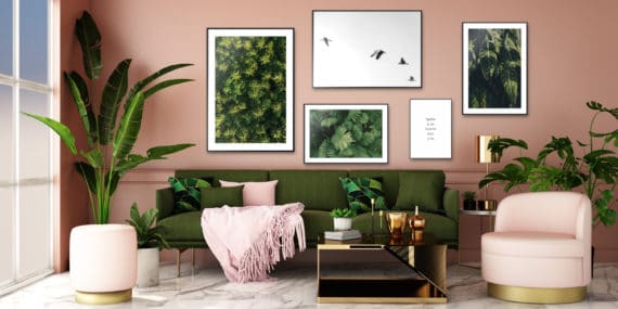 Plakat Las tropiklany; Ptaki na niebie; Paproć; Together is our favourite place to be; Ciepłe słońce na liściach