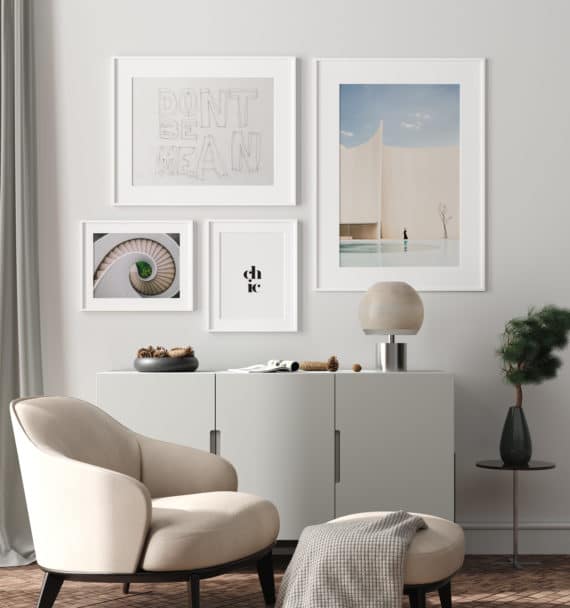 Plakat Don’t be mean; Schody, Chic; Kobiela w czerni