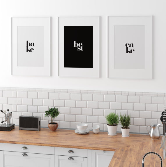 Plakat Bake (white); Plakat Best (black); Plakat Cake (white)