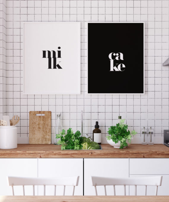 Plakat Milk (white); Plakat Cake (black)